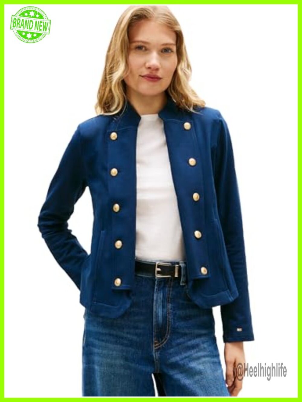 Double Breasted Knit Jacket Button Down Long Sleeve Band Collar Blazer
